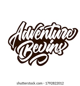 Adventure begins hand lettering logo design. vector illustration.