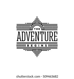 The Adventure Begins Sign In Trendy Linear Style. Vector Illustration.