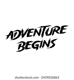 adventure begins text on white background.