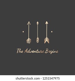 The adventure begins with three arrows travel badge vector