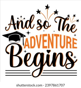 And So Adventure Begins Typography Lettering design for greeting banners, Mouse Pads, Prints, Cards and Posters, Mugs, Notebooks, Floor Pillows, and T-shirt print designs.