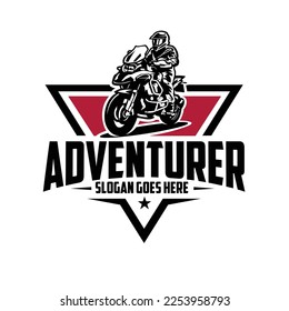 Arte vectorial del logotipo del emblema de la bicicleta de aventura aislado. Vector de logotipo de Biker