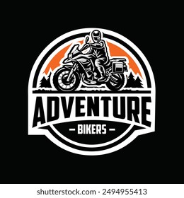 Adventure biker emblem logo vector isolated. Best for offroad moto cross related industry