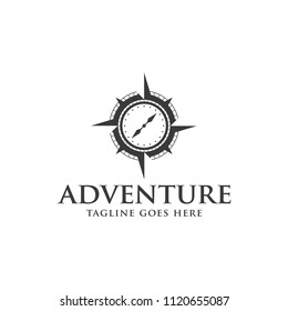 adventure black logo with compass concept icon vector template