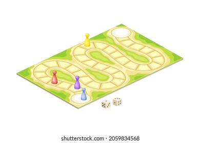 Adventure-Board-Spielekarten mit Pfad, Vektorgrafik auf weißem Hintergrund
