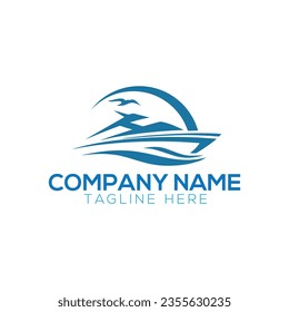 Adventure boat, sailboat and boat trip logo design vector template
