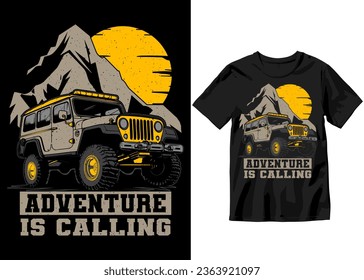 Adventure is calling, Off-road Adventure vehicle solid color jeep car and vector design illustration print for boy t-shirt, 4x4 offroad