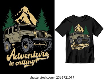 Adventure is calling, Off-road Adventure vehicle solid color jeep car and vector design illustration print for boy t-shirt, 4x4 offroad
