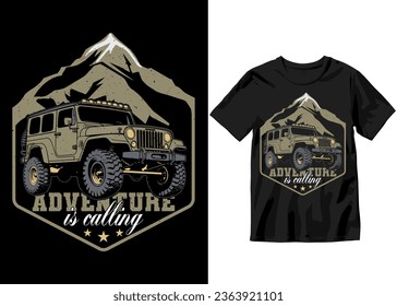 Adventure is calling, Off-road Adventure vehicle solid color jeep car and vector design illustration print for boy t-shirt, 4x4 offroad