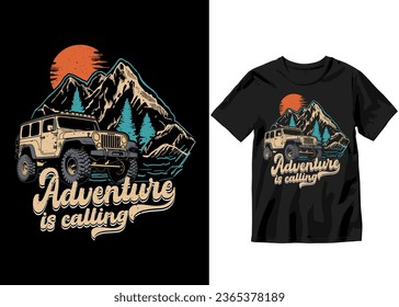 Adventure is calling, Off-road Adventure vehicle solid color jeep car and vector design illustration print for boy t-shirt, 4x4 offroad