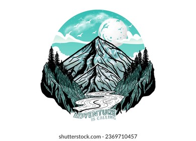 Adventure is calling outdoor hand-drawn t shirt print illustration