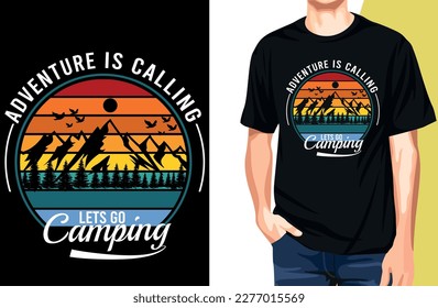 Adventure is Calling Retro Camping Tshirt and mockup