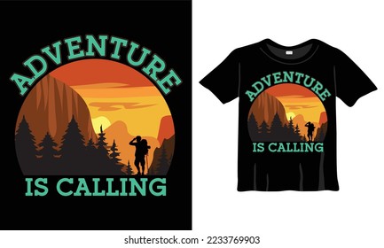 Adventure Is Calling t-shirt design template. Hiking Shirt, Camping Shirt, Fishing Shirt for Print work