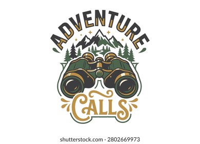 Adventure calls binoculars mountain forest badge emblem sublimation design