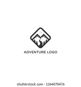 adventure camp mountain nature landscape journey climbing forest concept flat vector template logo design