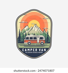 adventure and camper trailer logo template, travel and leisure vector design