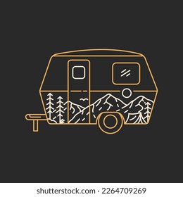 Adventure of Camper Van Monoline Design Illustration for Apparel