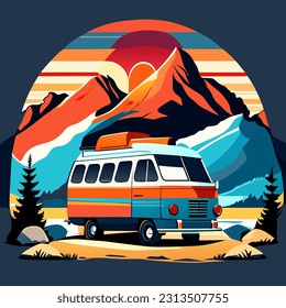 adventure camper van - motor home isolated vector, good for t shirt, mock up and logo design