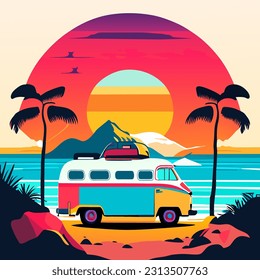 adventure camper van - motor home isolated vector, good for t shirt, mock up and logo design