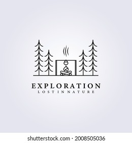 adventure camping cook campfire logo vector illustration icon template symbol label background print apparel design