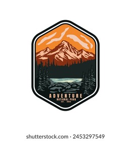 Adventure camping emblem logo with mountain illustration in retro hipster style. vintage adventure badge