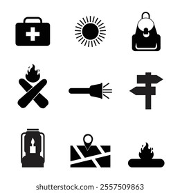 Adventure and Camping explore icon set