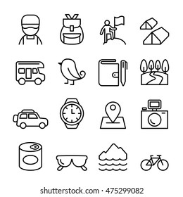 Adventure & Camping icon set in thin line style