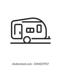 Adventure Camping Icon. Vector Outline Editable Sign of Camping Trailer for Auto Tourism. Linear Minimal Illustration.