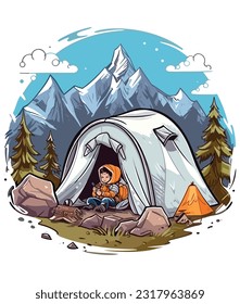 Adventure and camping Illustration on white background