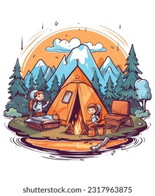 Adventure and camping Illustration on white background