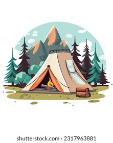 Adventure and camping Illustration on white background