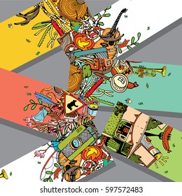 Adventure Camping Objects. Travel and Recreation Time Concept. Vector Banners with Doodles.