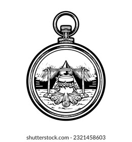 Adventure camping outdoor vintage badge logo isolated on compass