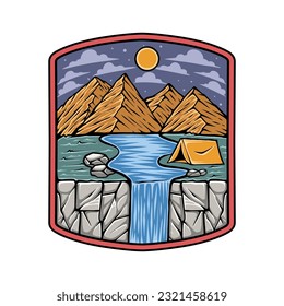 Adventure camping outdoor vintage badge logo  isolated on frame badge