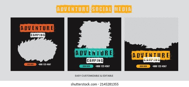 Adventure Camping Social Media Post Template Bundle. Camping Social Media Web Banner Set