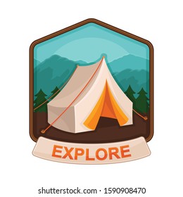 Adventure and Camping Vector Badge Isolated on White Background