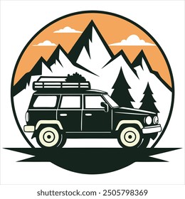Adventure car with mountain background vector