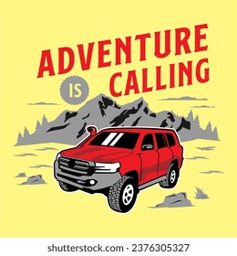 Adventure Car on the dessert. Jeep Car 4x4 Off Road Illustration Vector