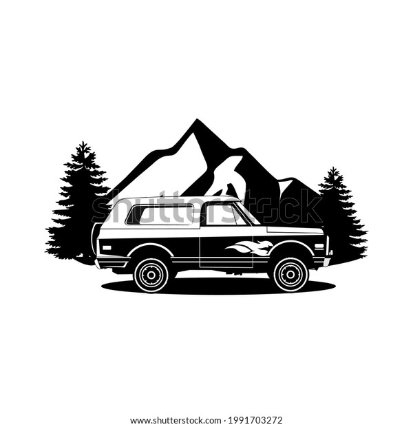 Adventure car\
with rock mountain illustration\
vector