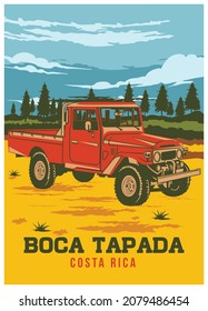 Adventure car vector illustration design in retro style, perfect for t shirt design and 60's Travel Poster
