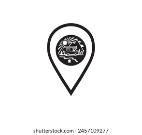 Adventure Caravan with Mountain Map Icon, art vector design