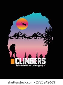 Adventure Climber Silhouette with Gradient Sunset