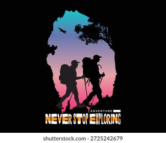 Adventure Climber Silhouette with Gradient Sunset