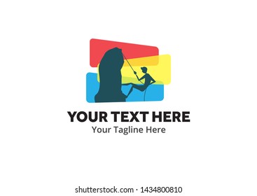 adventure climber unique simple logo creative design in flat style with color . hiker traveler creative simple logo creative design in flat style with color