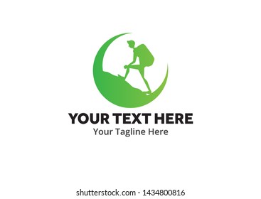 adventure climber unique simple logo creative design in flat style with color . hiker traveler creative simple logo creative design in flat style with color