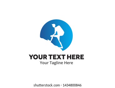 adventure climber unique simple logo creative design in flat style with color . hiker traveler creative simple logo creative design in flat style with color