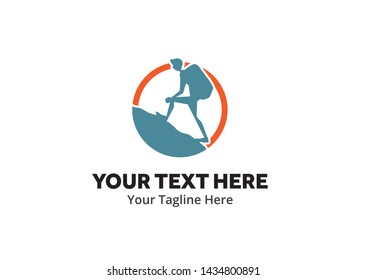 adventure climber unique simple logo creative design in flat style with color . hiker traveler creative simple logo creative design in flat style with color