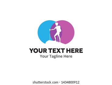 adventure climber unique simple logo creative design in flat style with color . hiker traveler creative simple logo creative design in flat style with color