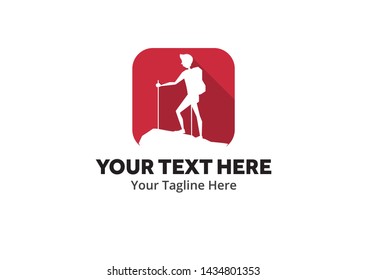 adventure climber unique simple logo creative design in flat style with color . hiker traveler creative simple logo creative design in flat style with color