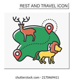 Adventure color icon. Dangerous trip to savanna or tundra. Journey to different continents. Leisure time. Extreme. Rest and travel concept. Isolated vector illustration